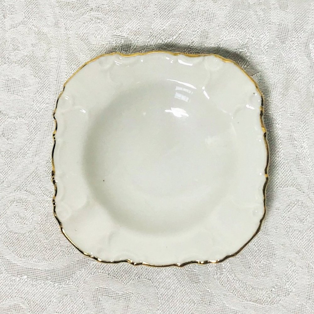 Vintage Porcelain Square Dish with Gold Trim